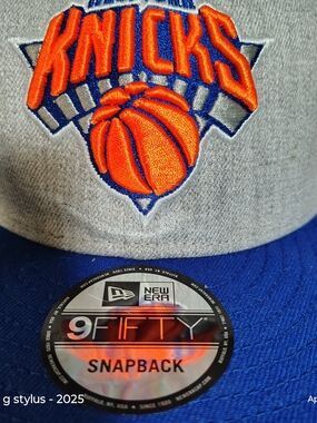 New Era Knicks 9FIFTY Snapback Hat - Gray & Royal Blue with Orange Logo